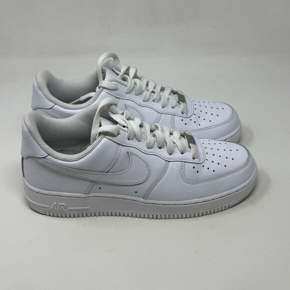 Nike Air Force 1 '07 Low Mens 8 Triple White Leather Athletic Shoes Sneaker - Picture 3 of 16